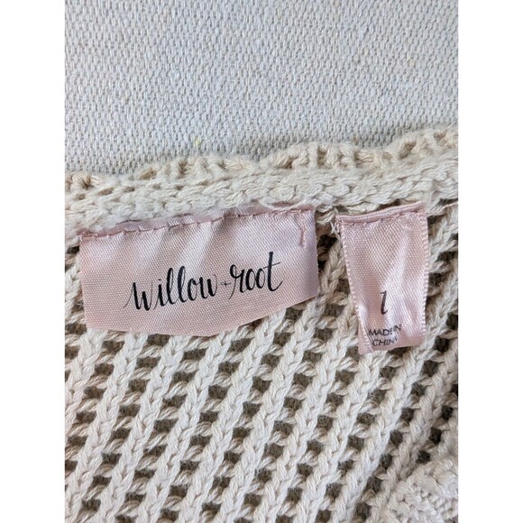 Willow & Root BUCKLE Sweater Women's L Beige Open Knit Cropped Scalloped Cotton - Picture 7 of 7